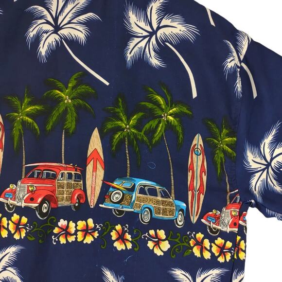 Pacific & Co Men's M Hawaiian Tropical Palms & Woody Cars Surfer Button Up Shirt - Picture 4 of 7